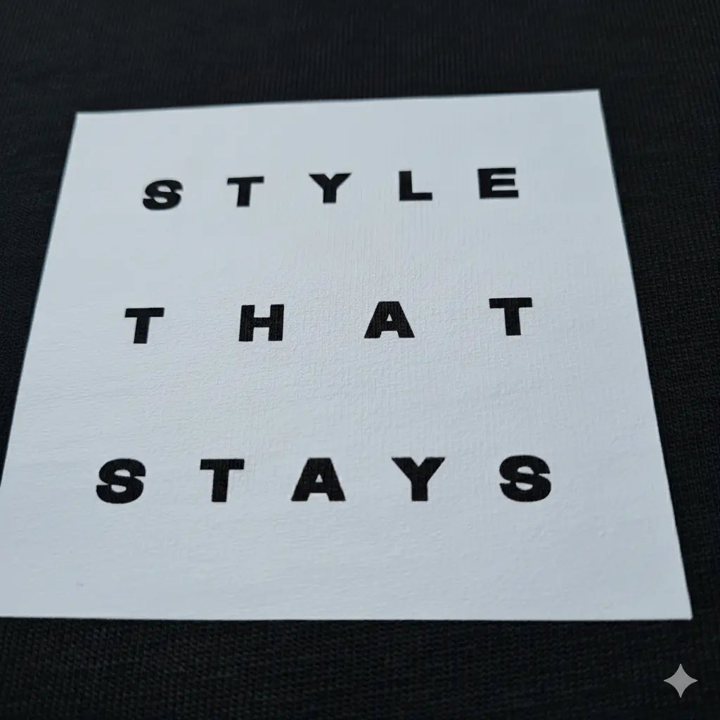 White square with black text 'STYLE THAT STAYS' on a black background