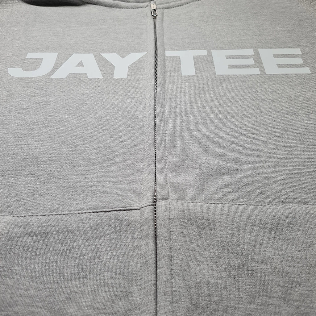 Gray hoodie with 'JAYTEE' printed on it