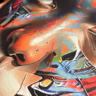 Colorful abstract painting with a focus on vibrant hues and dynamic composition.